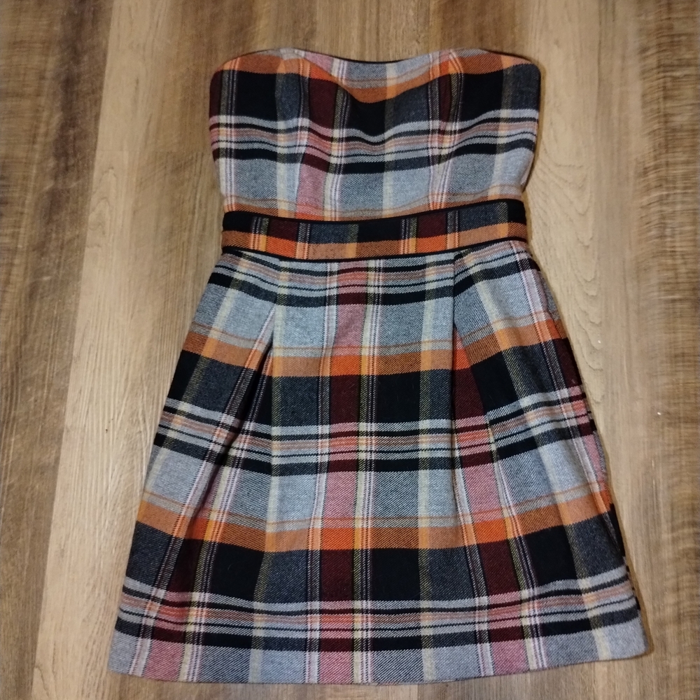 French Connection Strapless Plaid Dress - Orange, Black, Gray, White